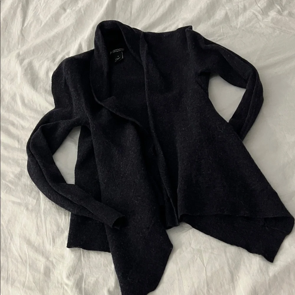 Merino Wool Navy Open Front Sweater - Picture 2 of 5